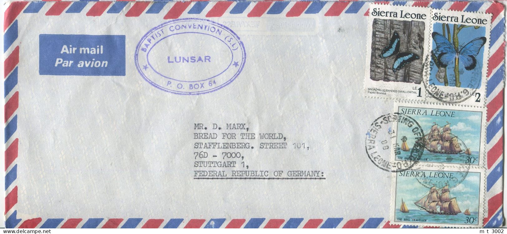 Cover Sierra Leone 1988 Freetown Butterfly Sailing Ship - Sierra Leone (1961-...)