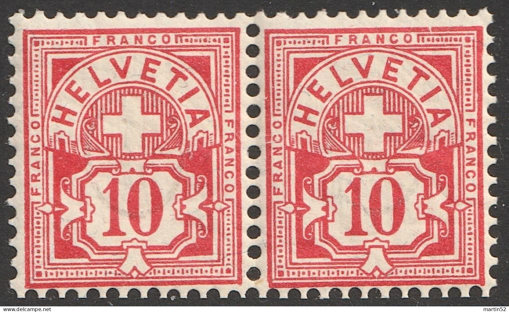 ABART  VARIÉTÉ Schweiz Suisse 1894: Faser-Papier Melée Zu 61B Mi 54Y Yv 67 (10c) ** Postfrisch MNH (Zu CHF 48.00) - Unused Stamps