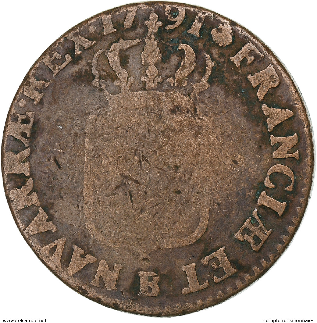 France, Louis XVI, Sol, 1791, Rouen, Cuivre, TB, Gadoury:350 - 1774-1791 Luigi XVI