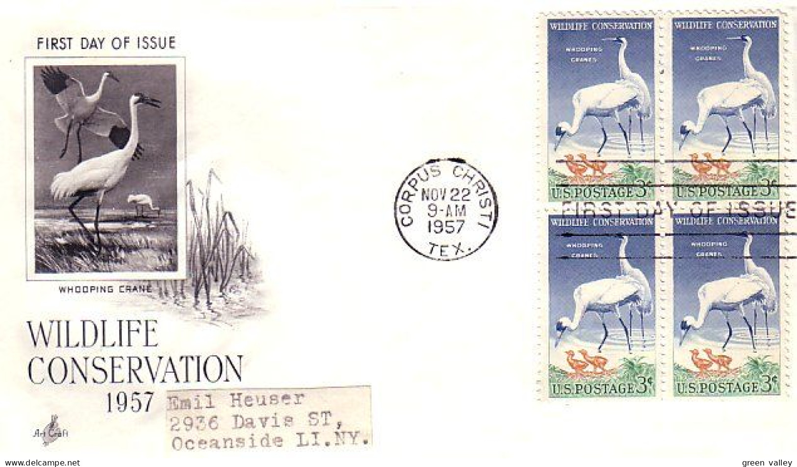 USA Grue Crane Wildlife Conservation Blk/4 FDC ( A60 939) - Kranichvögel