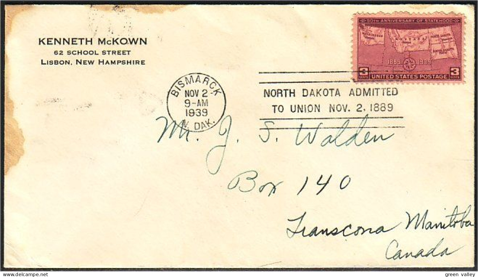 USA USA North Dakota Statehood  1939 FDC ( A60 297) - 1851-1940