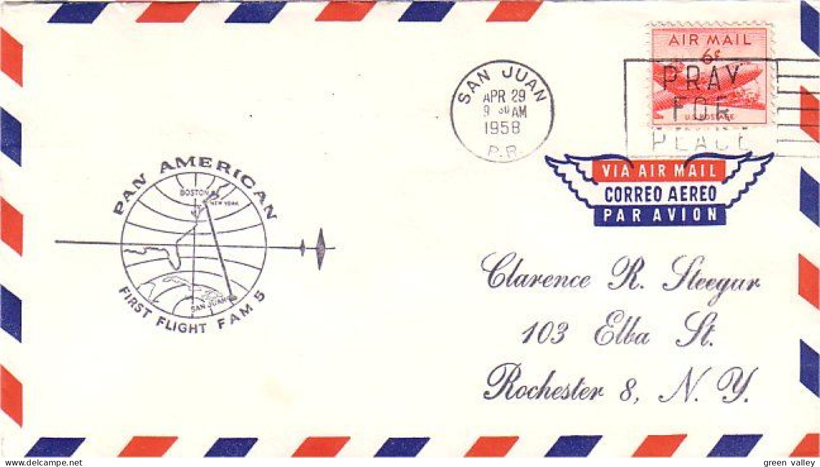 USA FDC First Flight Pan American Boston - New York - San Juan P.R. ( A61 166) - Event Covers