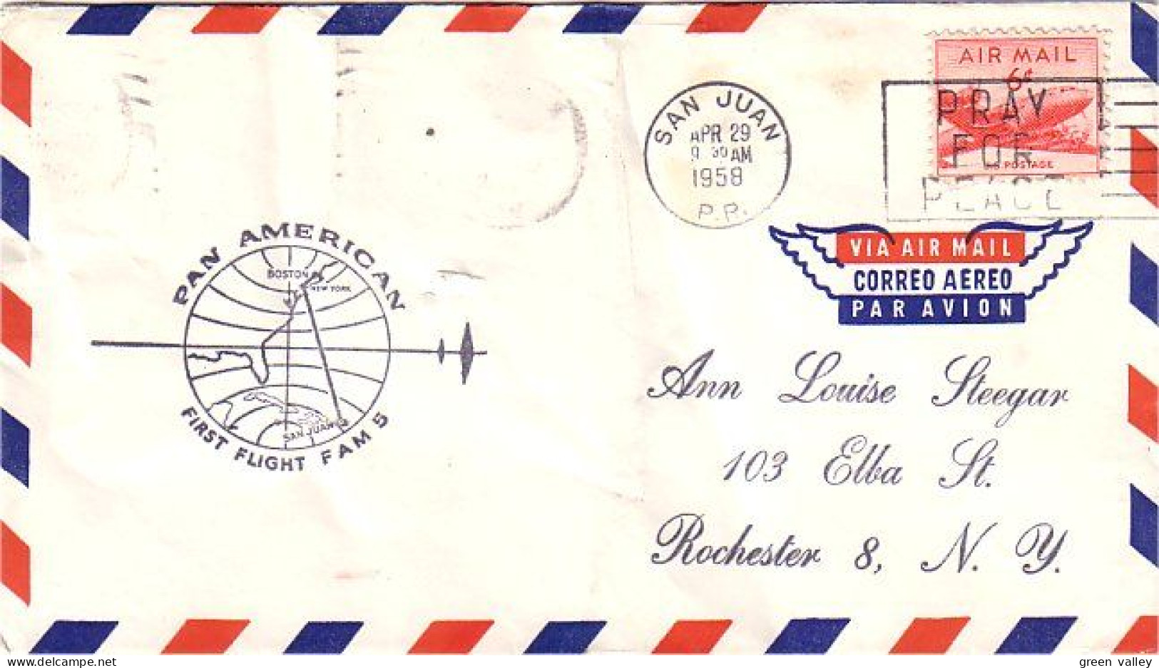 USA FDC First Flight Pan American Boston - New York - San Juan P.R. ( A61 165) - Sobres De Eventos