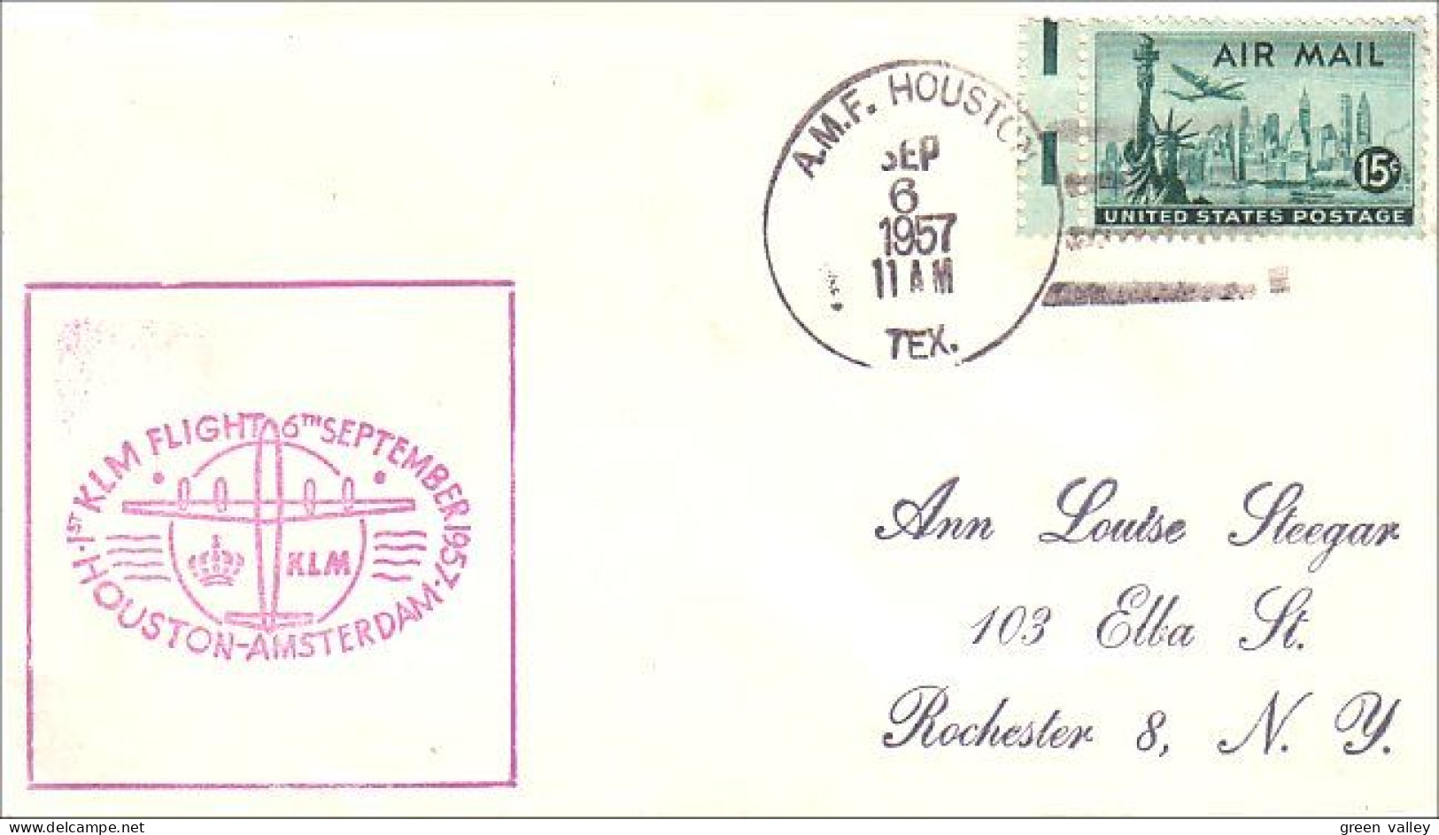 USA FDC First Flight KLM Houston - Amsterdam ( A61 132) - Schmuck-FDC