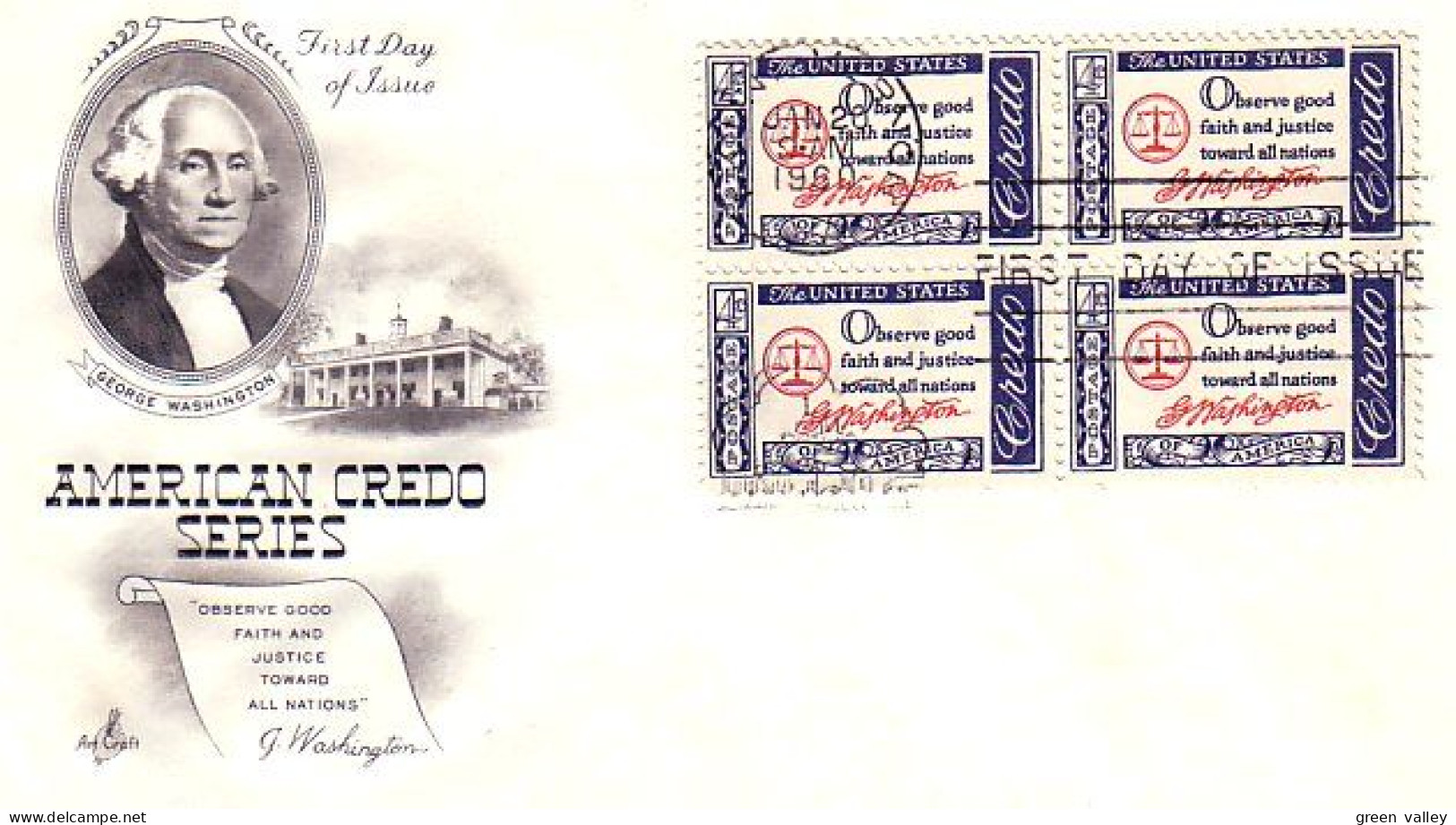 USA FDC American Credo Block/4 ( A61 6) - 1951-1960