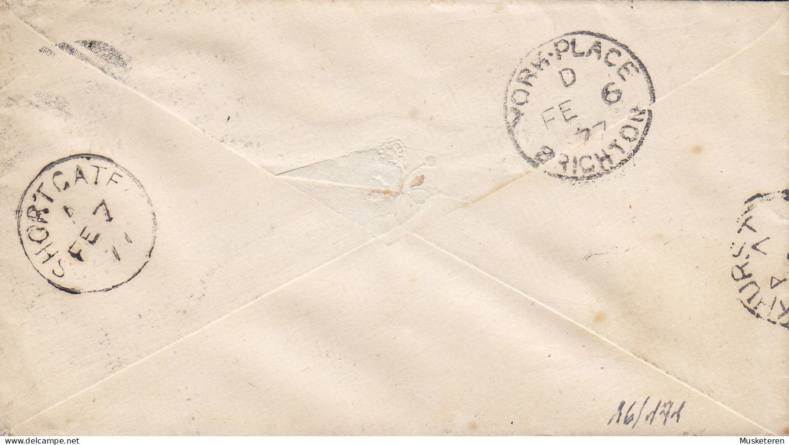 Great Britain Embossed '132' BRIGHTON 1877 'Petite' Cover Brief Via SHORTGATE To HAWKHURST (Arr.) Victoria Plate 171 - Cartas