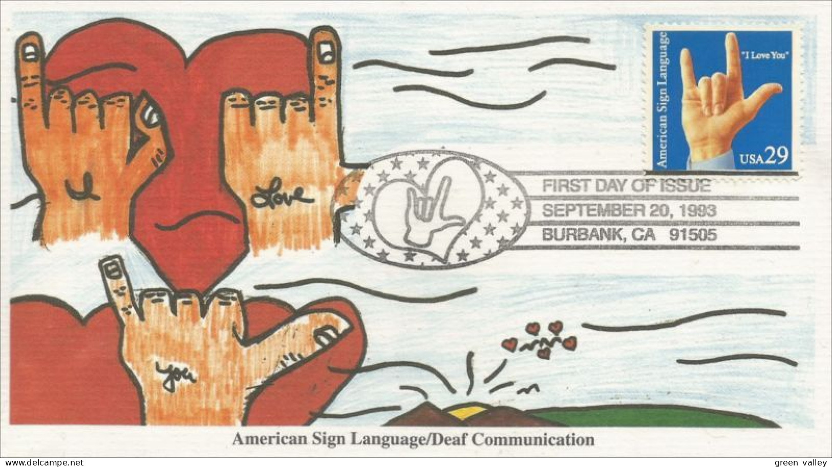 USA Hand Sign Signe Main ASL American Sign Language Langage Sourds FDC Cover ( A62 298) - Handicap