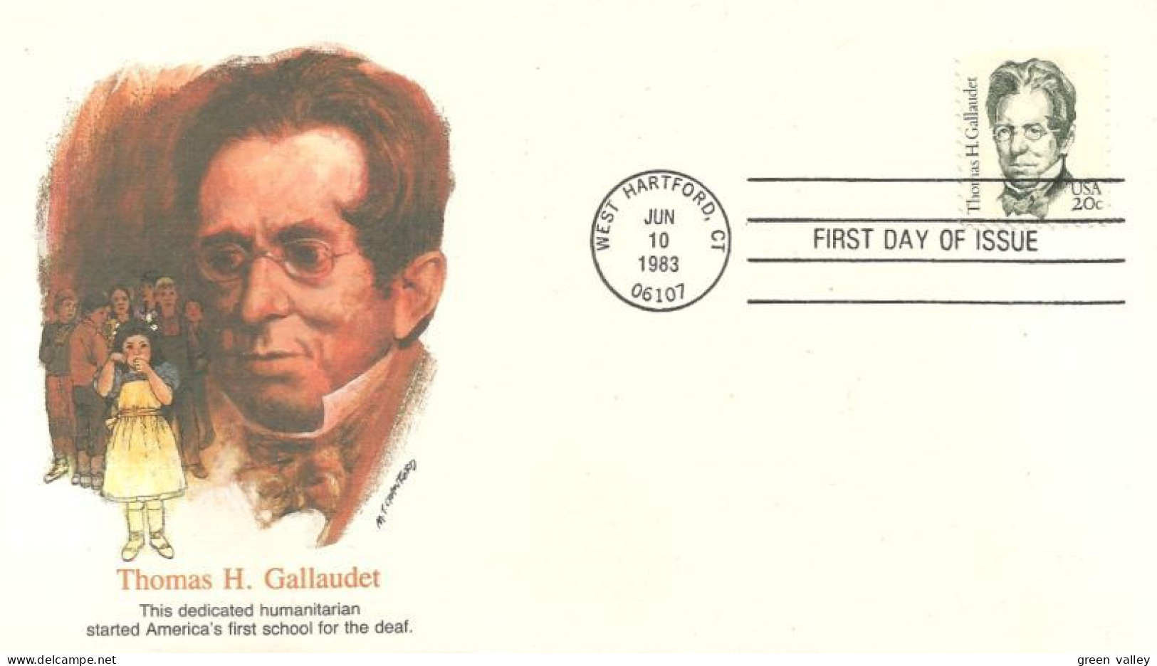 USA Thomas Gallaudet Deaf School Ecole Sourds FDC Cover ( A62 289b) - Andere & Zonder Classificatie