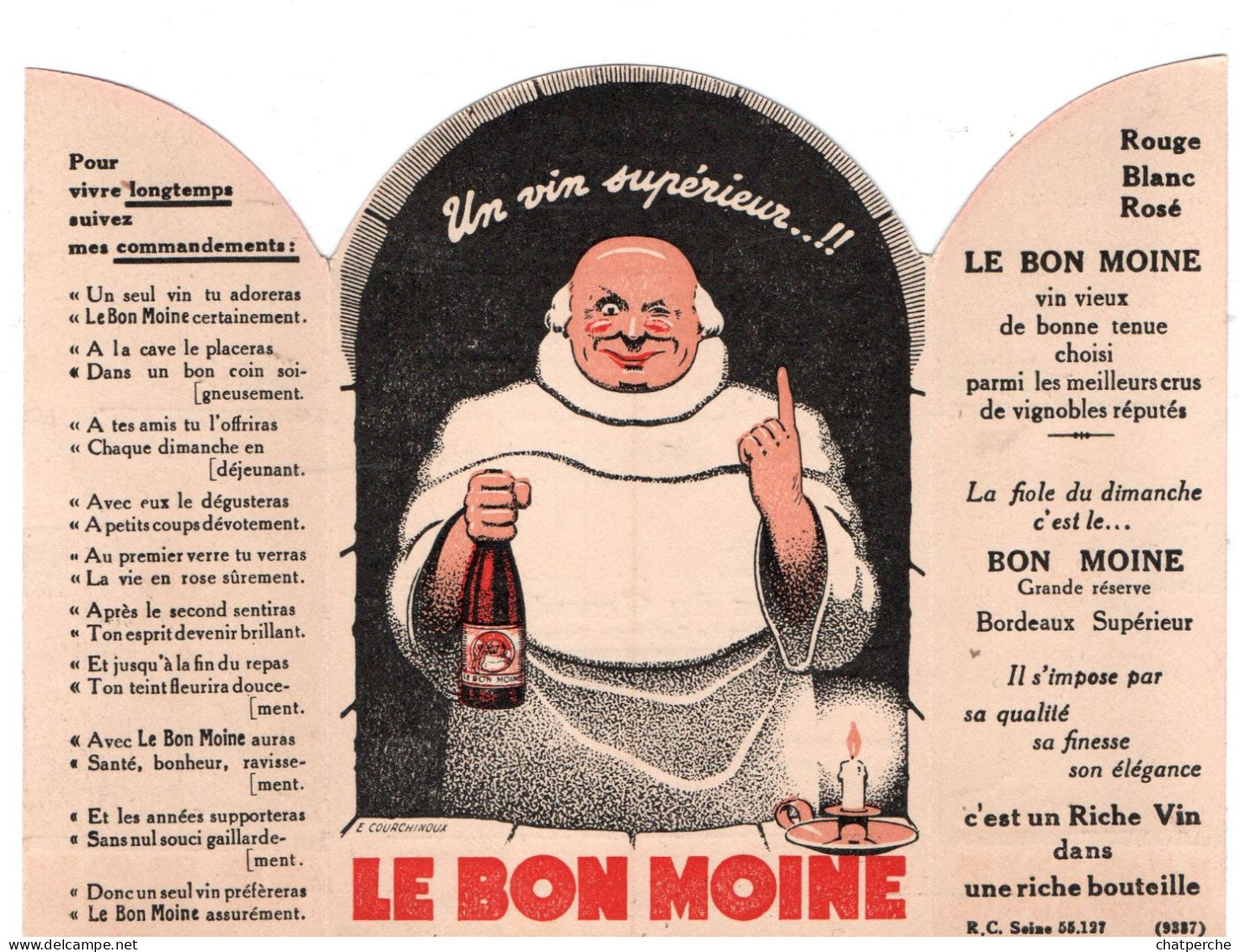 PUBLICITE VINS "LE BON MOINE"  DERRIERE LES FAGOTS RUE DE PARIS A CHARENTON DEPLIANT PUBLICITAIRE - Pubblicitari