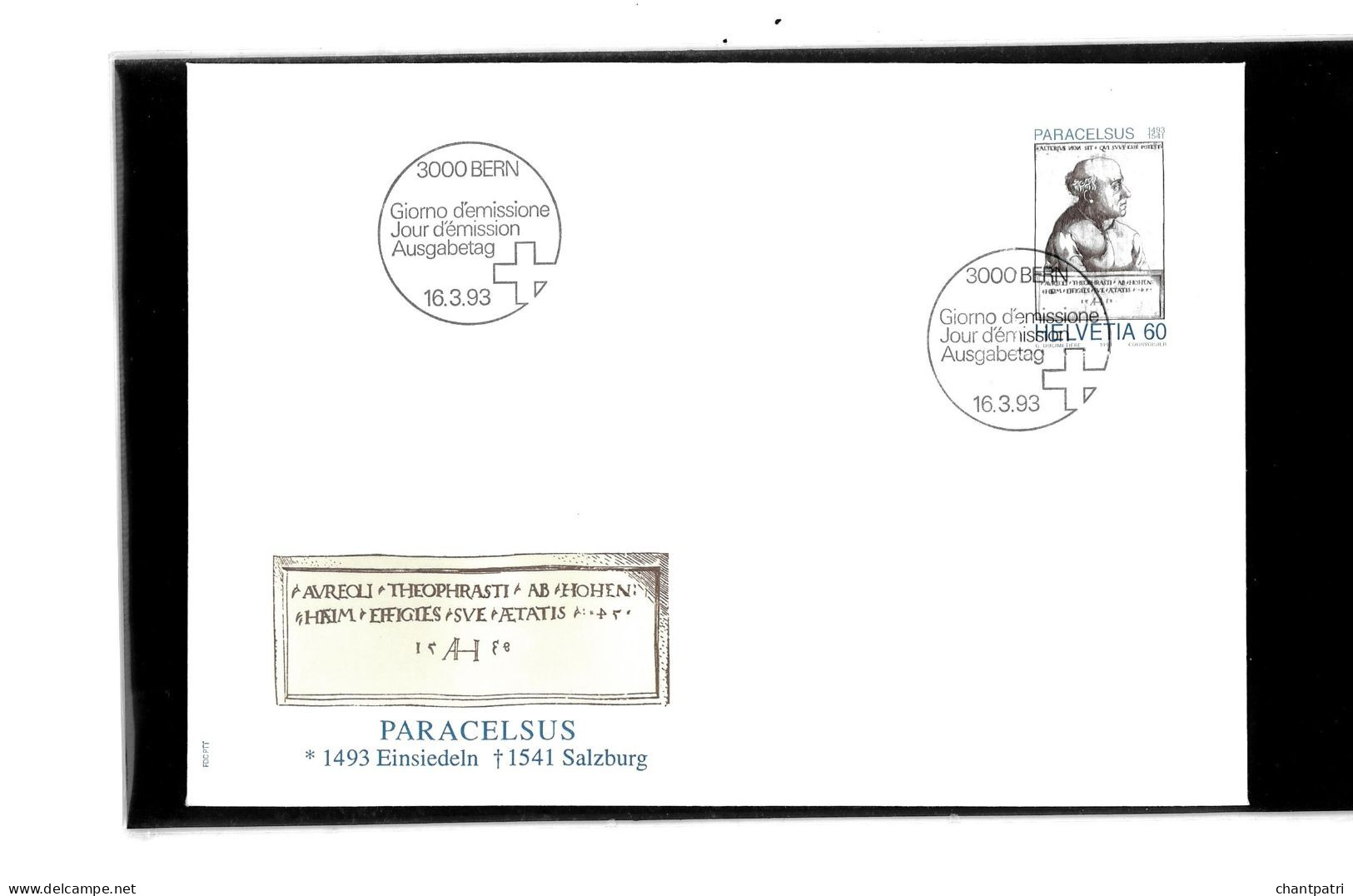 3000 Bern - Jour D'émission - Paracelsus - 16 03 1993 - Beli FDC 040 - Brieven En Documenten