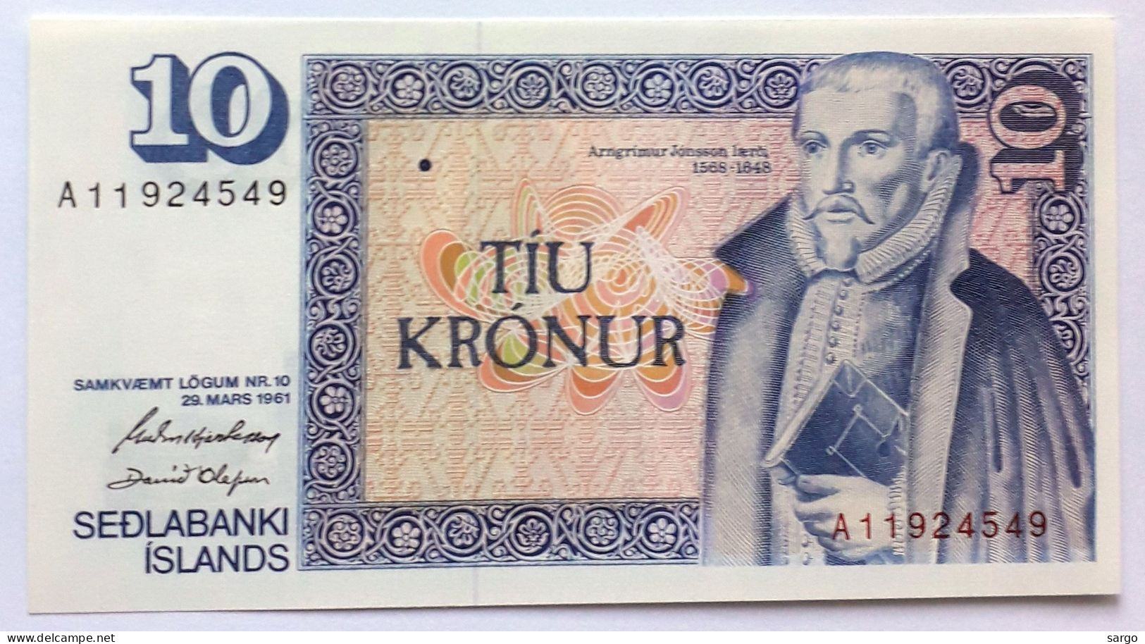 ICELAND  - 10 KRONUR - P 48  (1981) - UNC - BANKNOTES - Signatures: Guðmundur Hjartarson, Davíð Ólafsson - IJsland