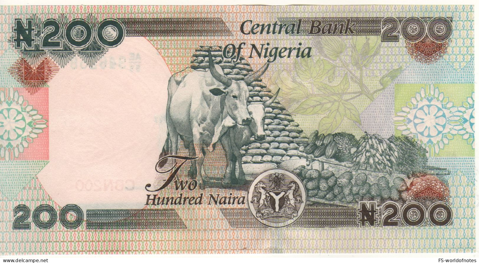 NIGERIA  200 Naira P29i   Date 2010  "Error Cut"   Alhaji Sir Ahmadu Bello + Cattle, Bag Pyramid  At Back - Nigeria