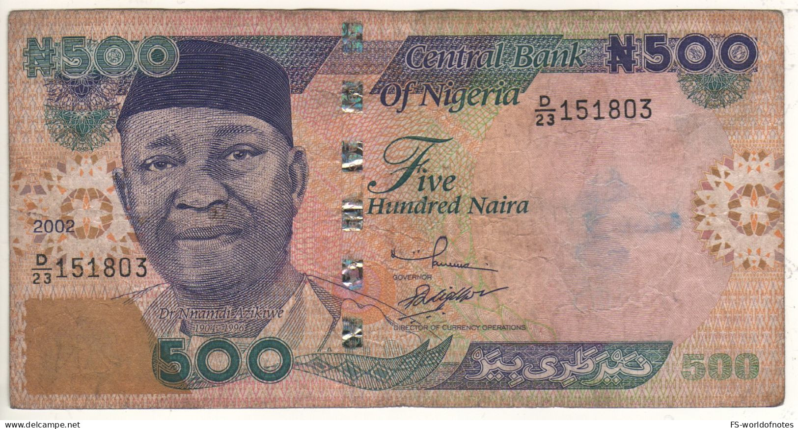 NIGERIA   500 Naira P30a   Date 2002  Dr. Nnamdi Azikiwe + Oil-rig At Back - Nigeria