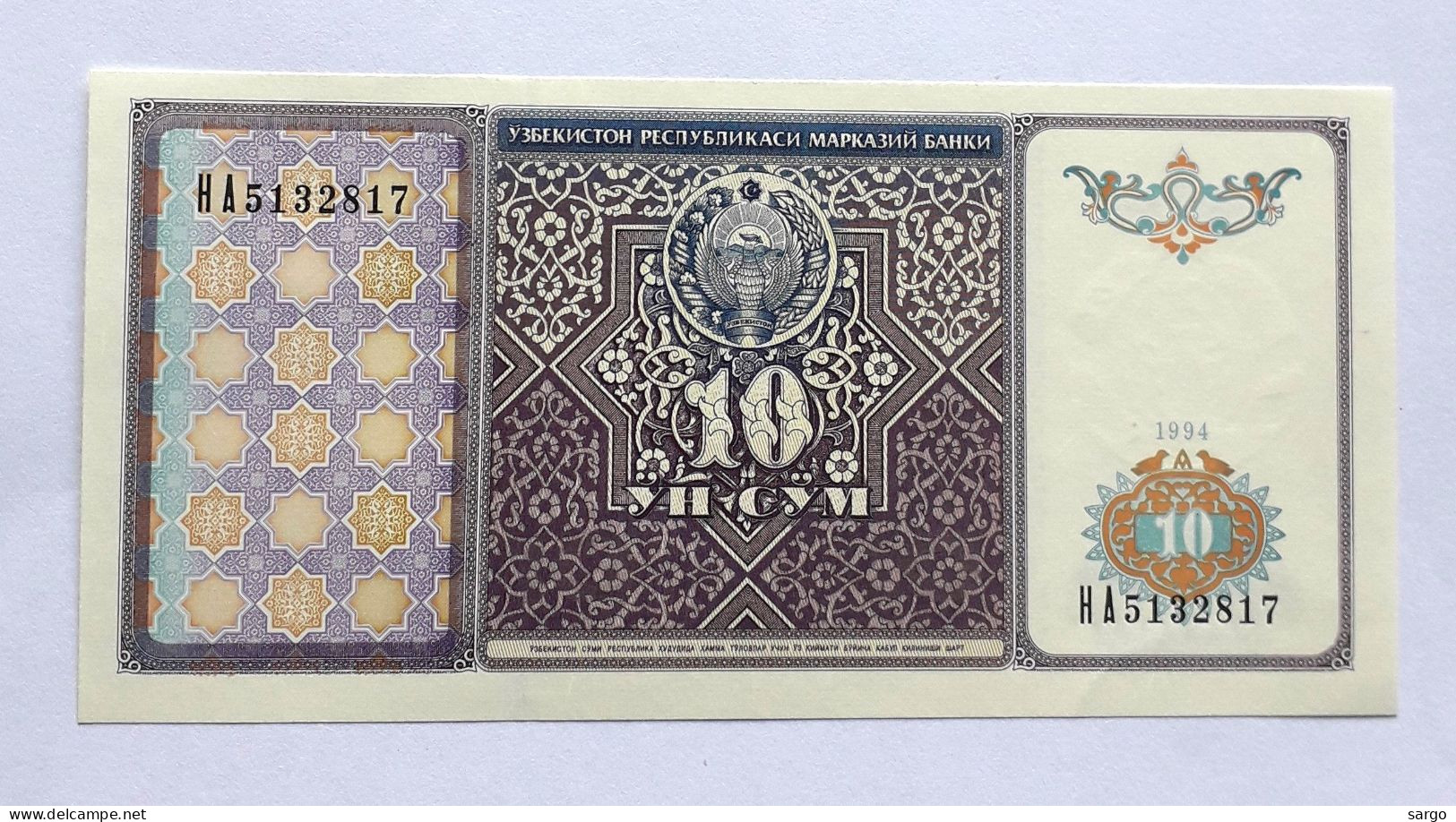 UZBEKISTAN  - 10 SO'M - P 76  (1994) - UNC - BANKNOTES - PAPER MONEY - CARTAMONETA - - Ouzbékistan