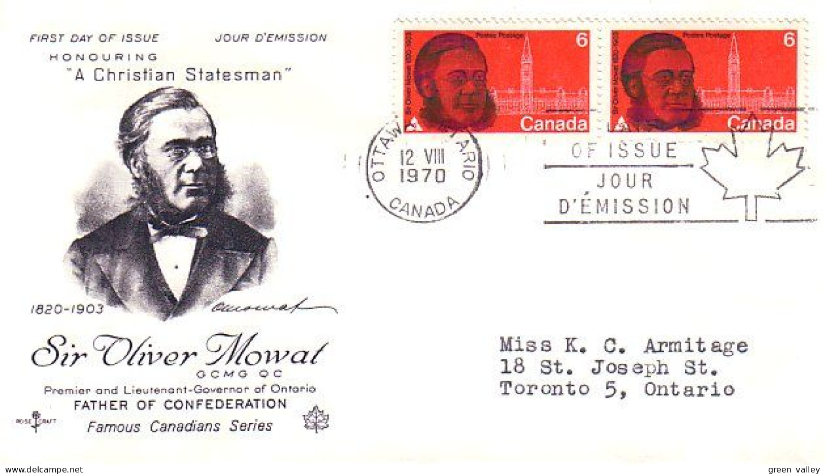 Canada Sir Oliver Mowat Paire FDC ( A70 843) - 1961-1970