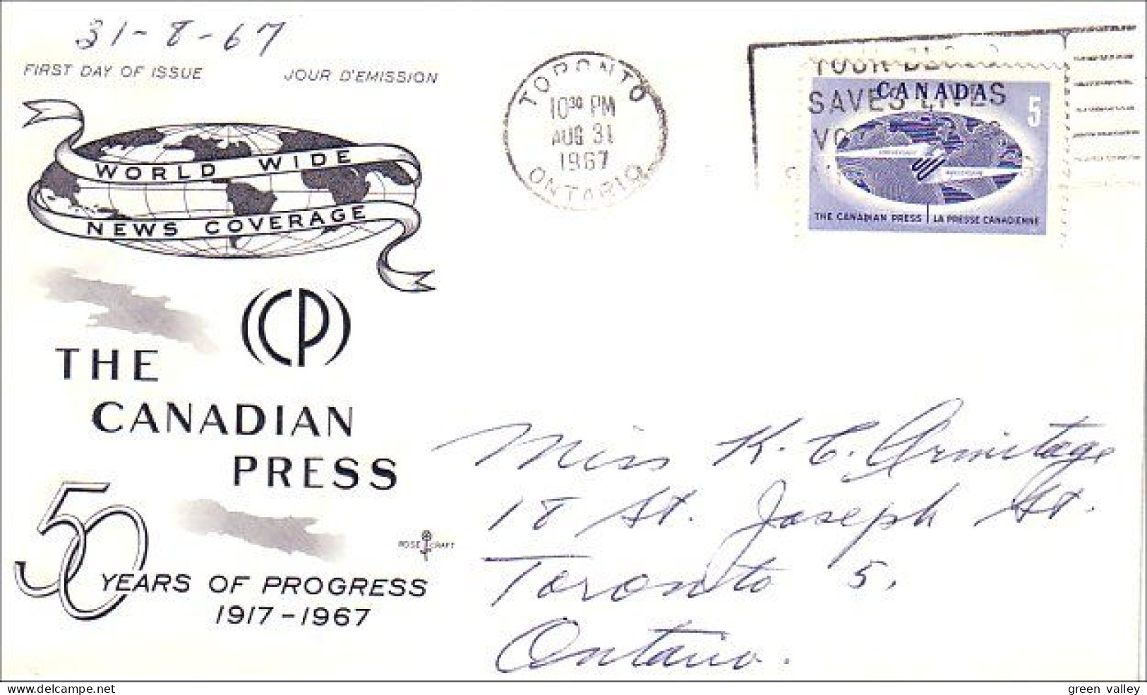 Canada Canadian Press Presse Canadienne Journal Newspaper FDC ( A70 795) - 1961-1970