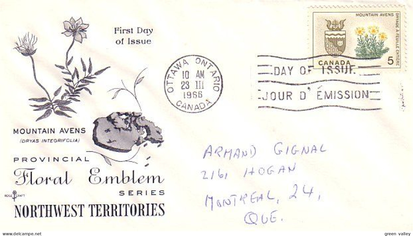 Canada Mountain Avens Dryade à Feuille Entière FDC ( A70 625) - 1961-1970