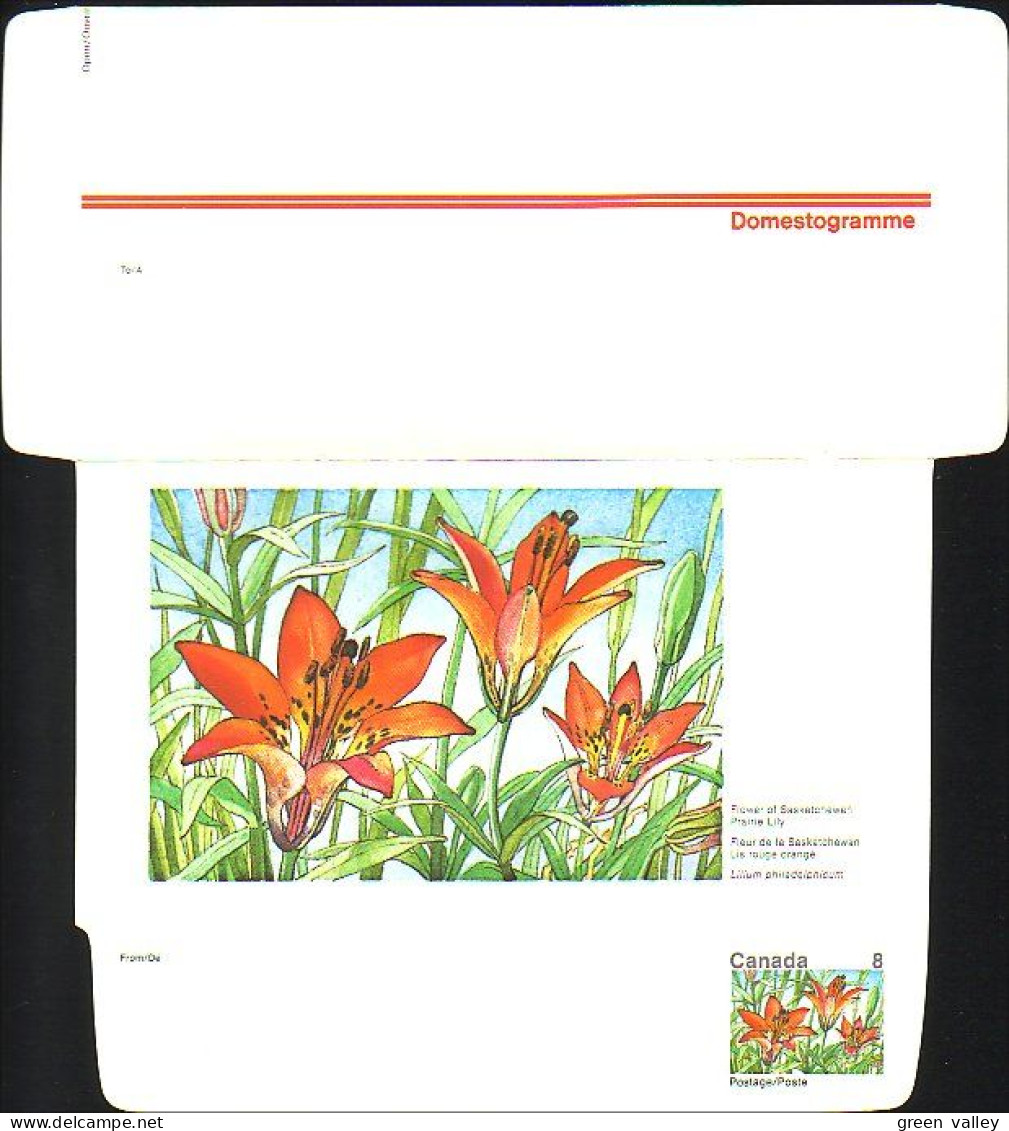 Canada Floral Domestogramme 8c Prairie Lily Lis Rouge Orangé ( A70 214b) - 1953-.... Reign Of Elizabeth II