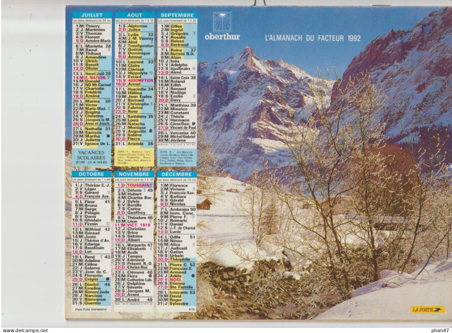 Almanach Du Facteur 1992, Vallée De Chamonix (74) Chalet / Idem Sous La Neige, OBERTHUR - Big : 1991-00