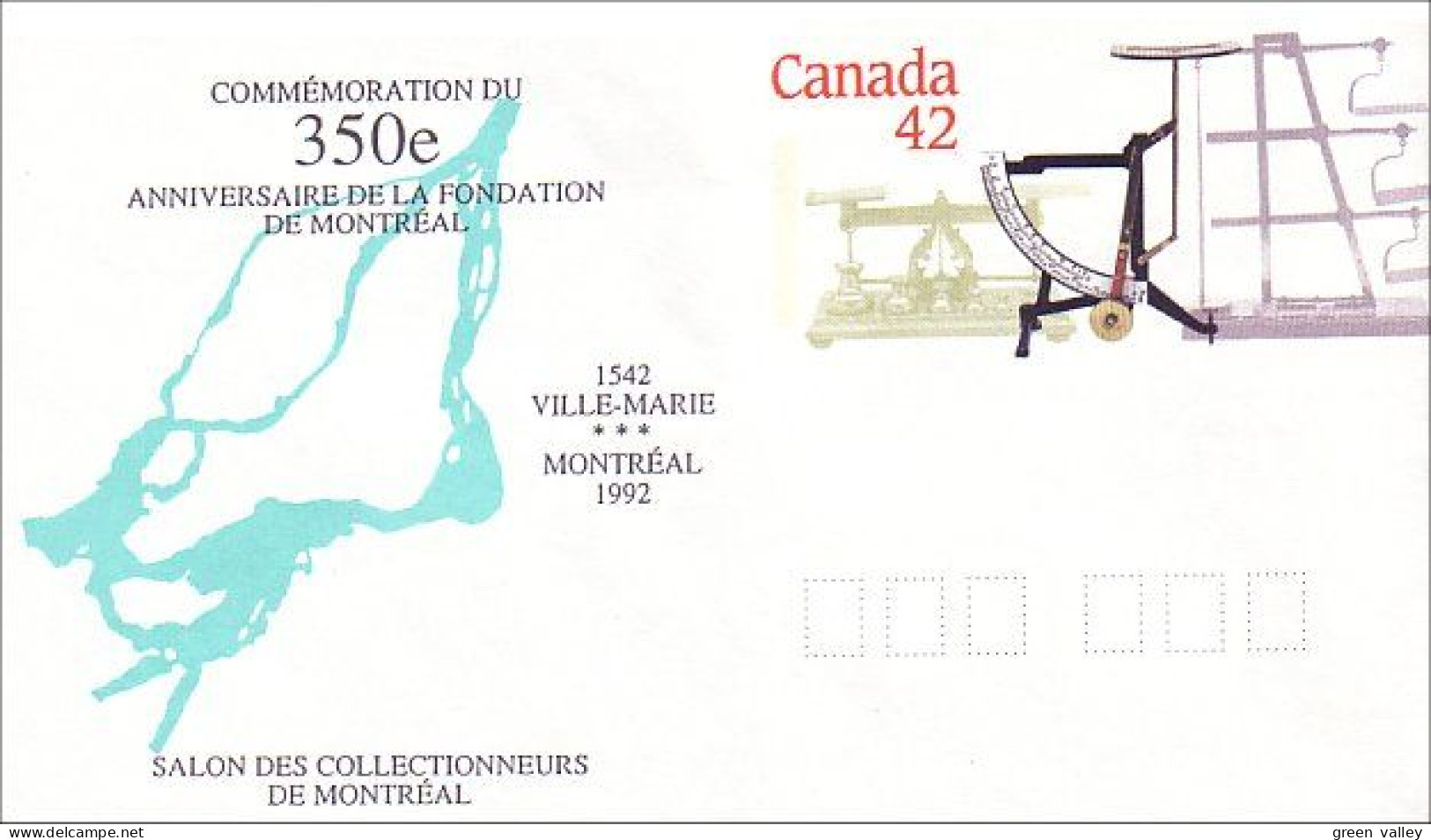 Canada Montreal 350e Enveloppe Pre-imprimee Balance Scale 42c ( A71 545a) - Enveloppes Commémoratives