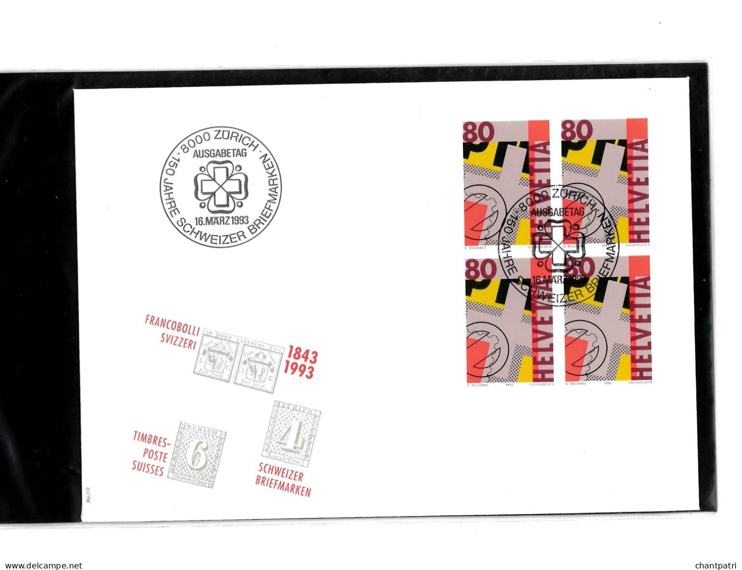 8000 Zurich - Timbres Poste Suisses - 16 03 1993 - Beli FDC 051 - Covers & Documents