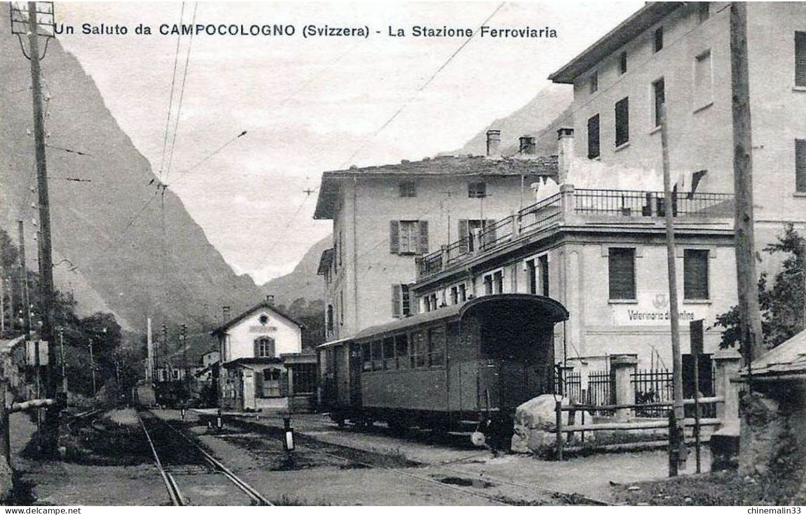 SUISSE UN SLUTO DA CAMPOCOLOGNO LA STAZIONNE FERROVI TRES ANIMATION REIMPRESSION DE CARTE ANCIENNE COLLECTION E.B. 1970 - Campo