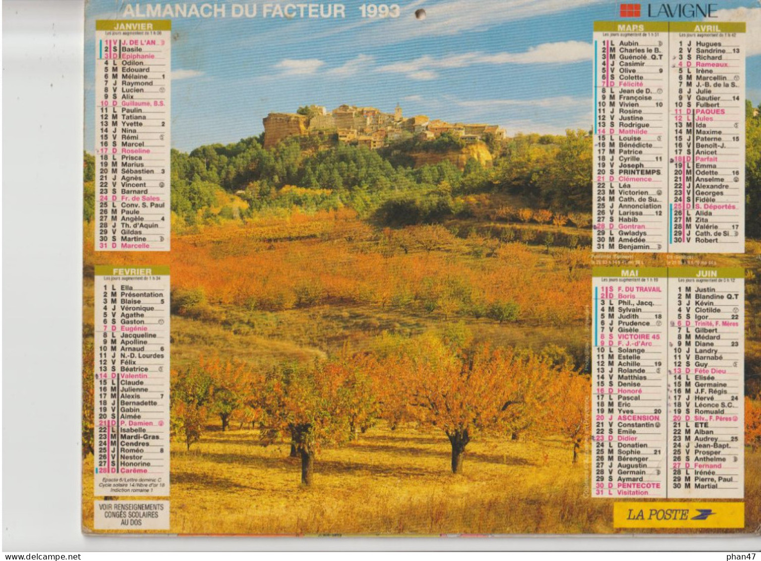 Almanach Du Facteur 1993, Couleur D'automne En Provence / Lavande En Provence, LAVIGNE - Groot Formaat: 1991-00