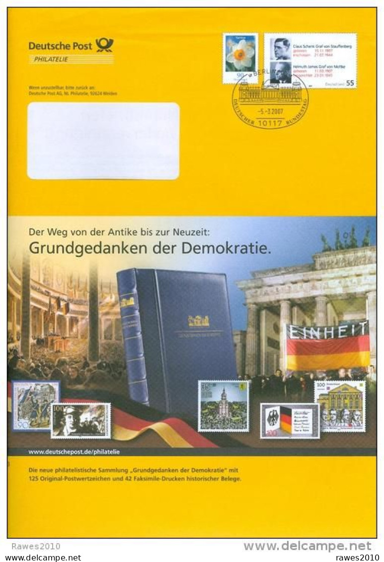 BRD DP Ganzsache Grundgedanken Der Demokratie Brandenburger Tor (Mi. 2506 + 2590 Gedruckt) SST Berlin 2007 Bundestag - Enveloppes - Oblitérées