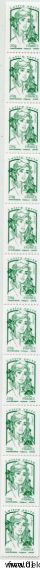 France, Yvert, Roulette N° 113**, 11 Timbres, Neuf, Marianne De Ciappa 20g, Vert, Non Plié, Luxe, MNH - Coil Stamps