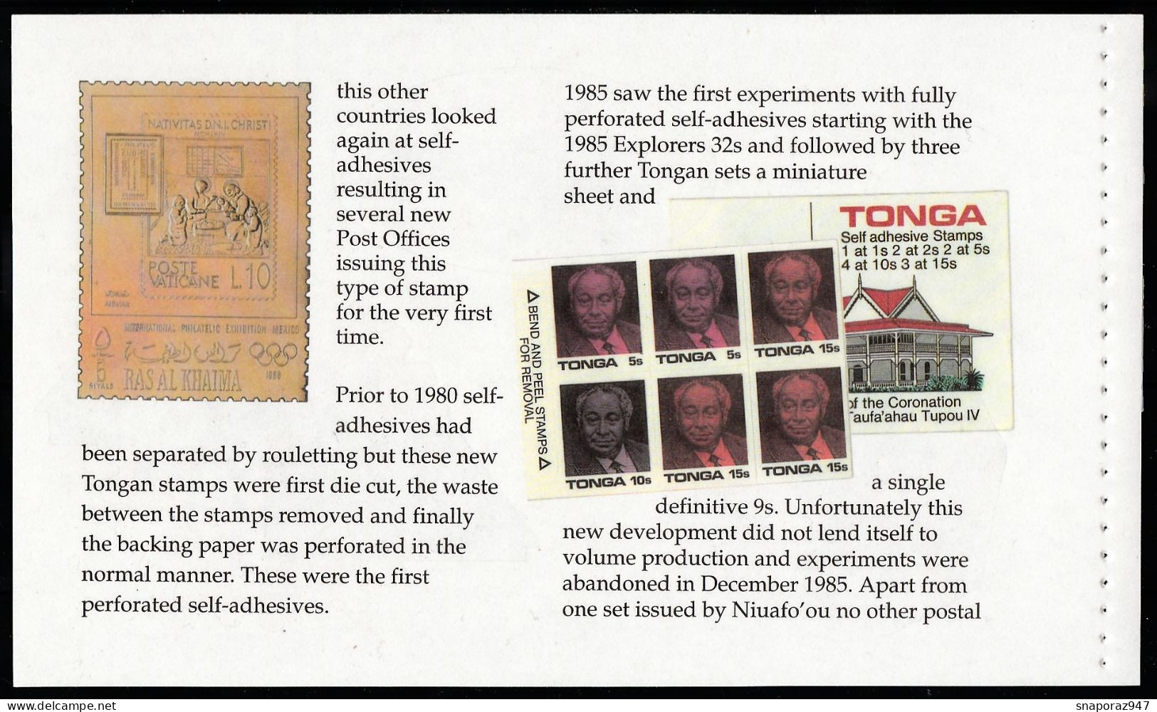 Tonga Stickers From Booklet 0001-1 - Tonga (1970-...)