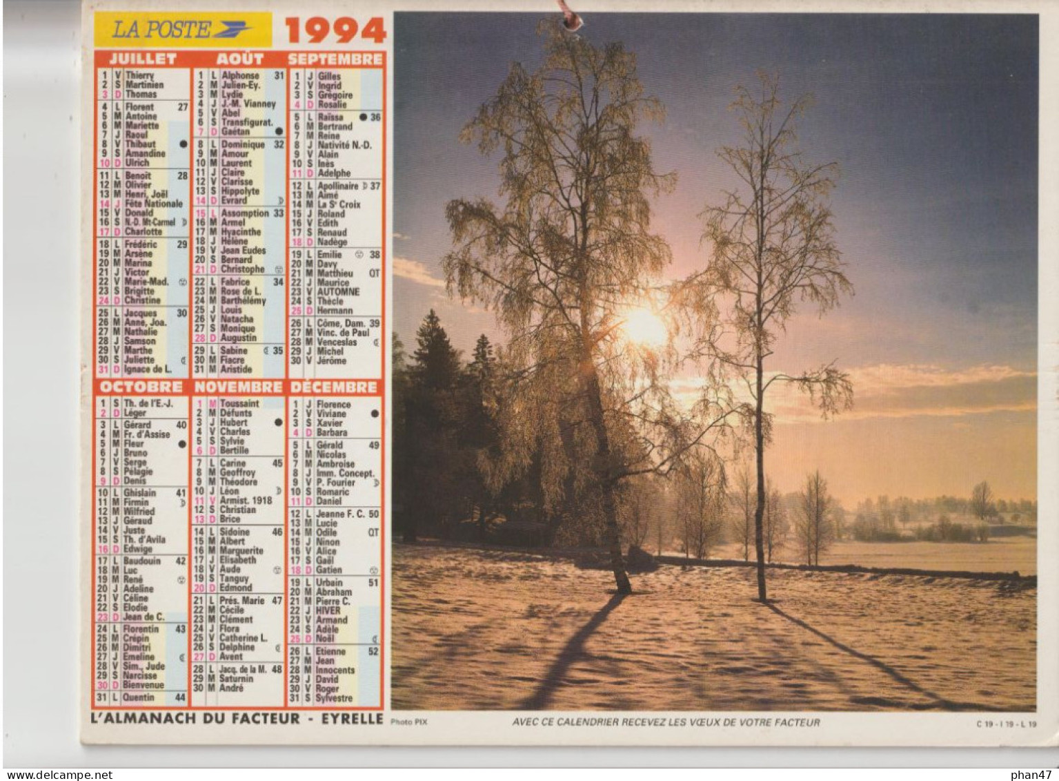 Almanach Du Facteur 1994, Campagne En Paysage Hivernal / Campagne En Paysage Hivernal, Photos PIX, EYRELLE - Big : 1991-00