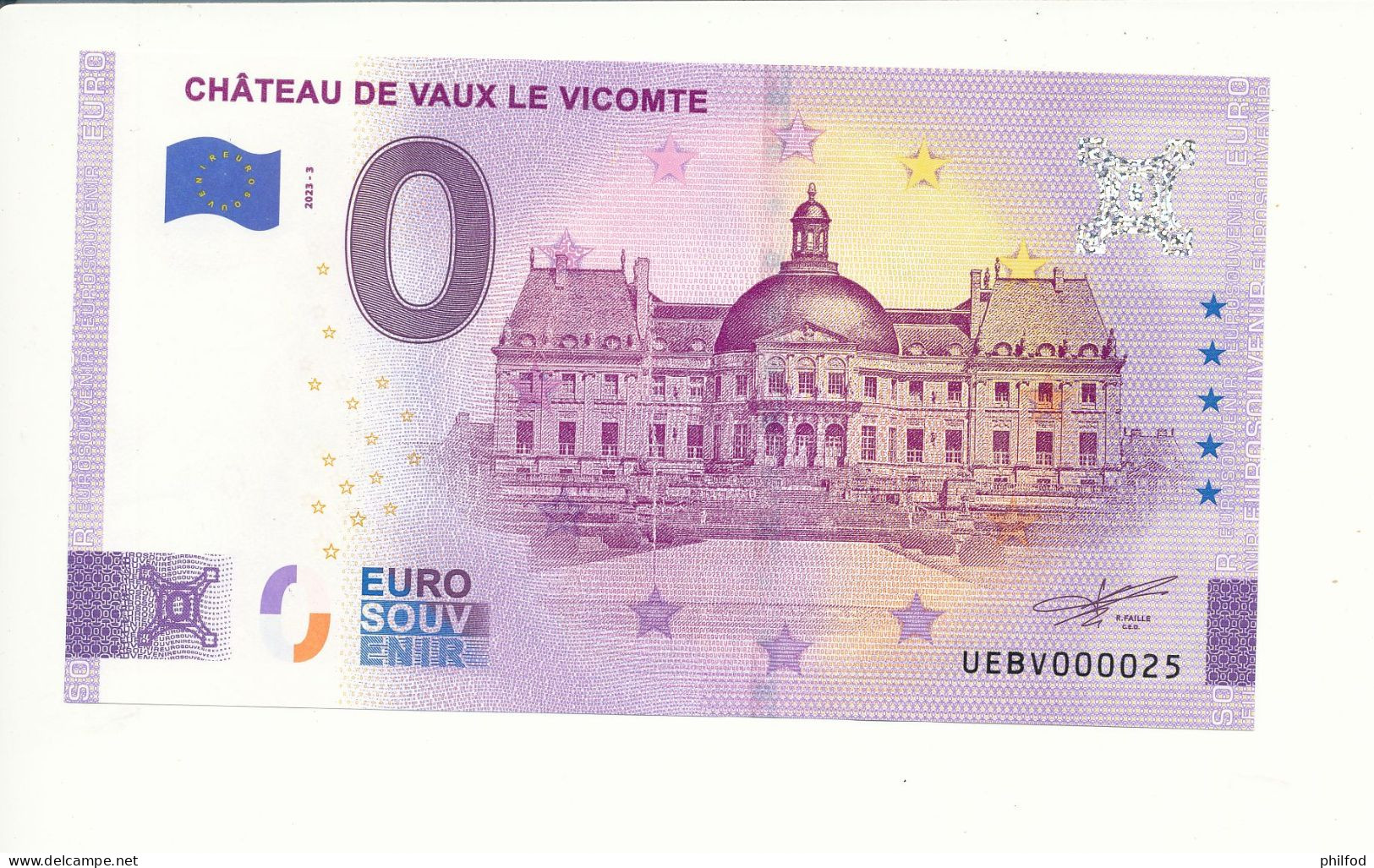 Billet Touristique 0 Euro - CHÂTEAU DE VAUX-LE-VICOMTE - UEBV - 2023-3 - N° 25 - Otros & Sin Clasificación