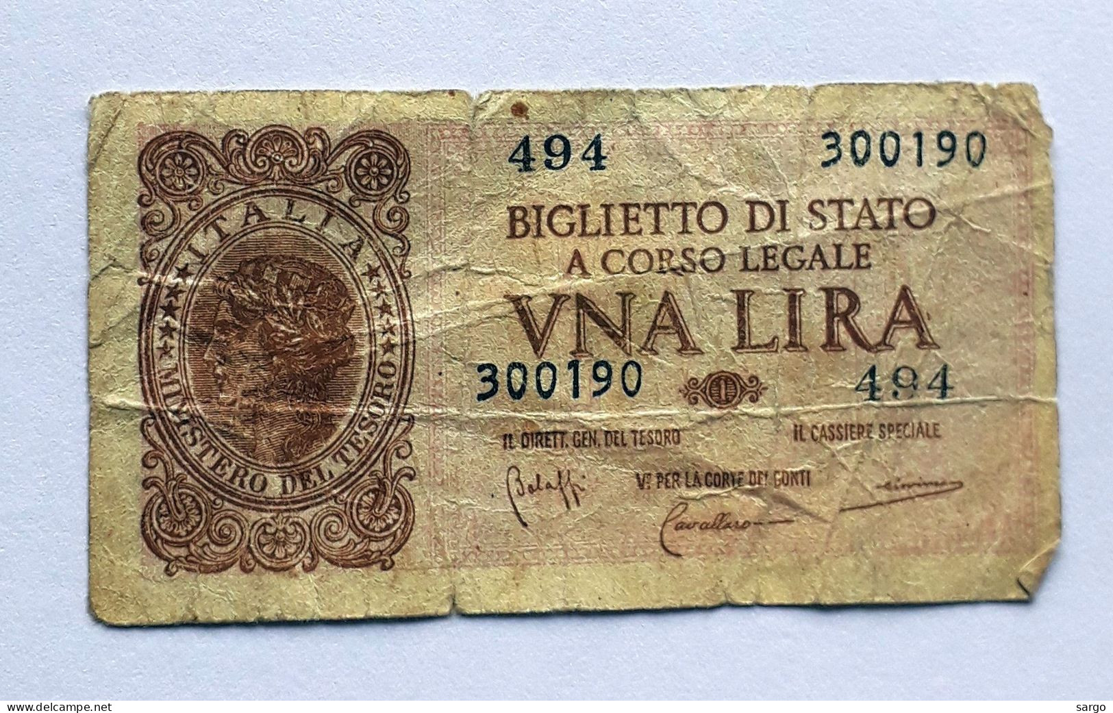 ITALY - 1 LIRA - P 29  (1944) - CIRC - BANKNOTES - PAPER MONEY - CARTAMONETA - - Italia – 1 Lira