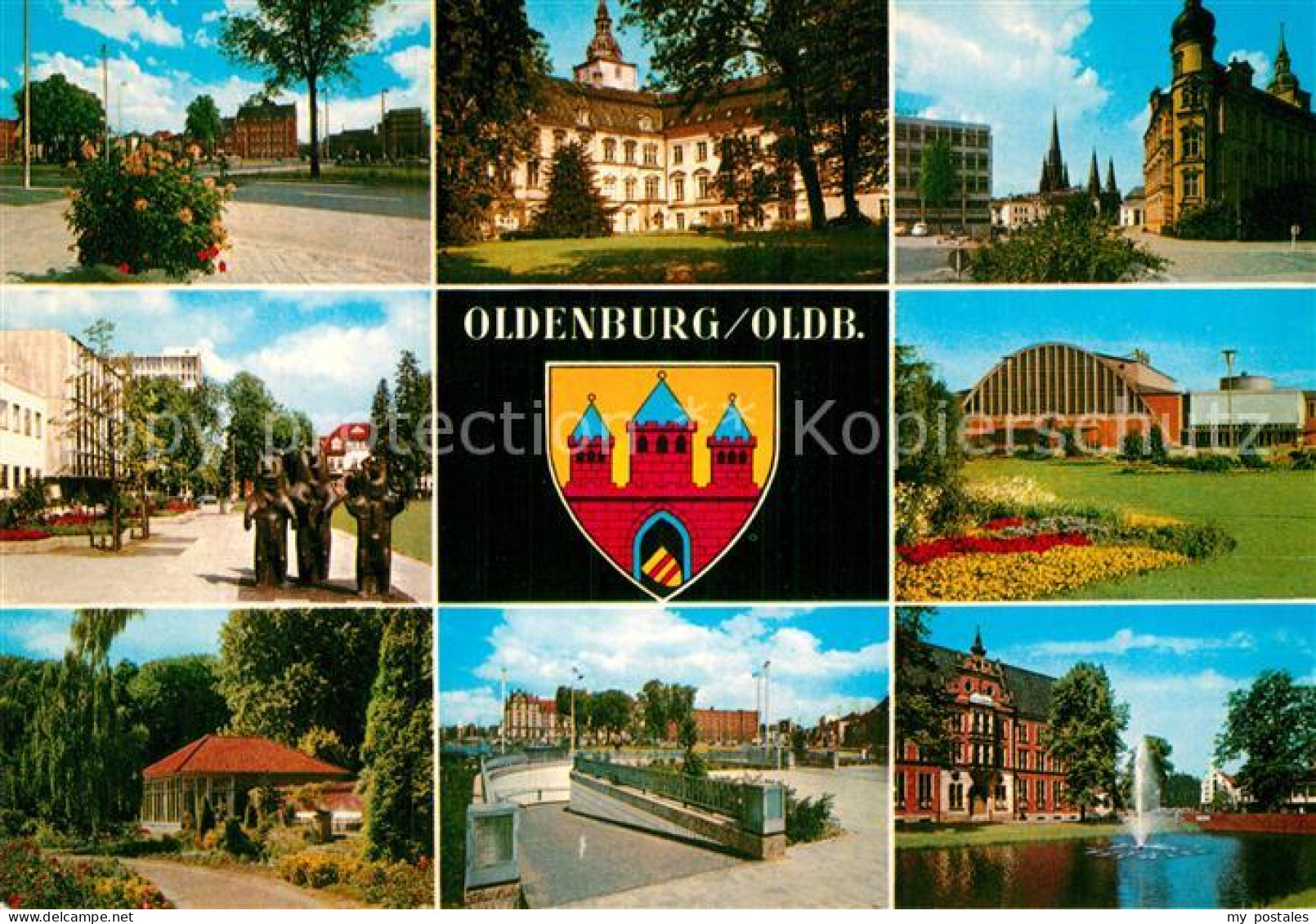 72934660 Oldenburg Niedersachsen Teilansichten Gebaeude Skulpturen Teich Wappen  - Oldenburg