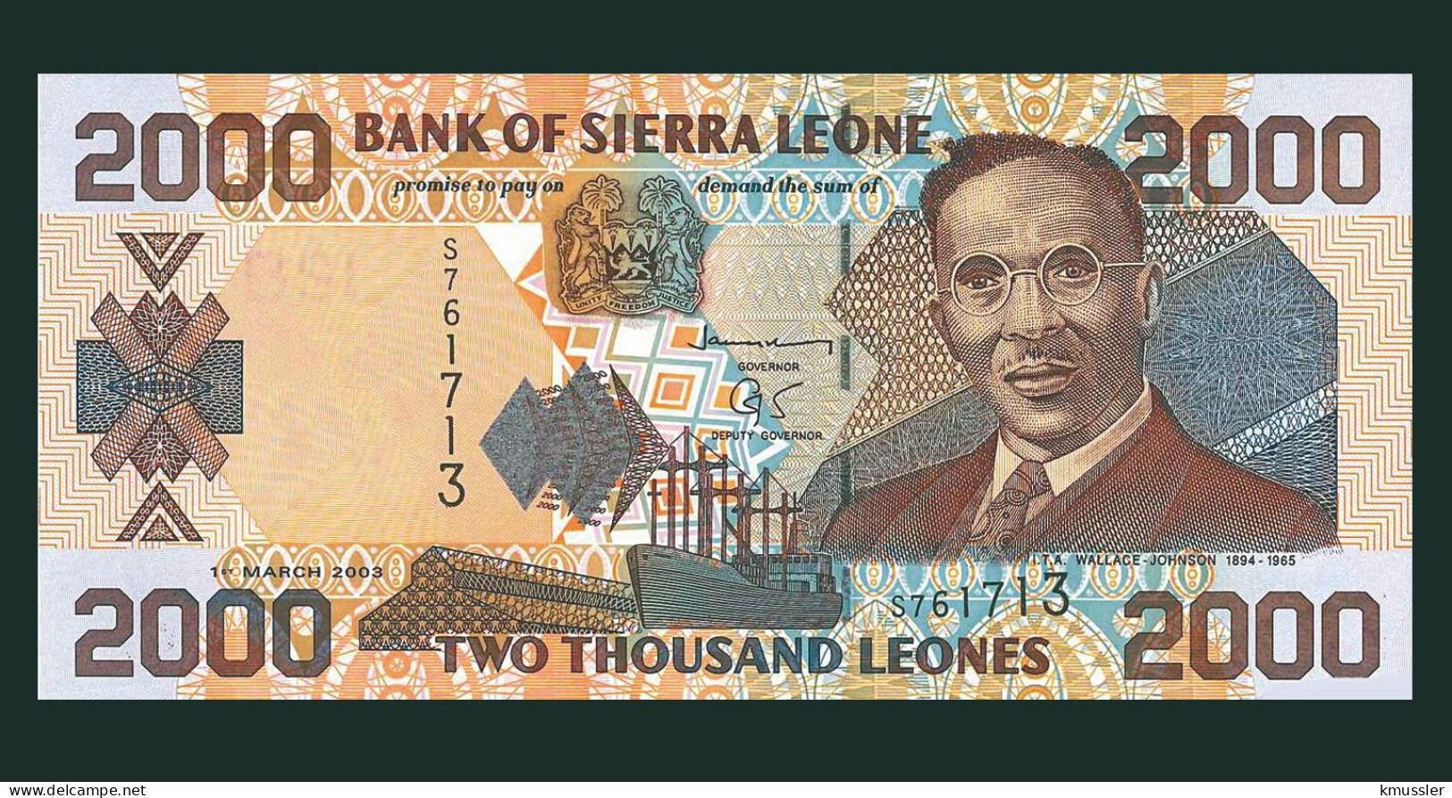 # # # Banknote Aus Sierra Leone 2.000 Leones 2000 UNC (P-21) # # # - Sierra Leona