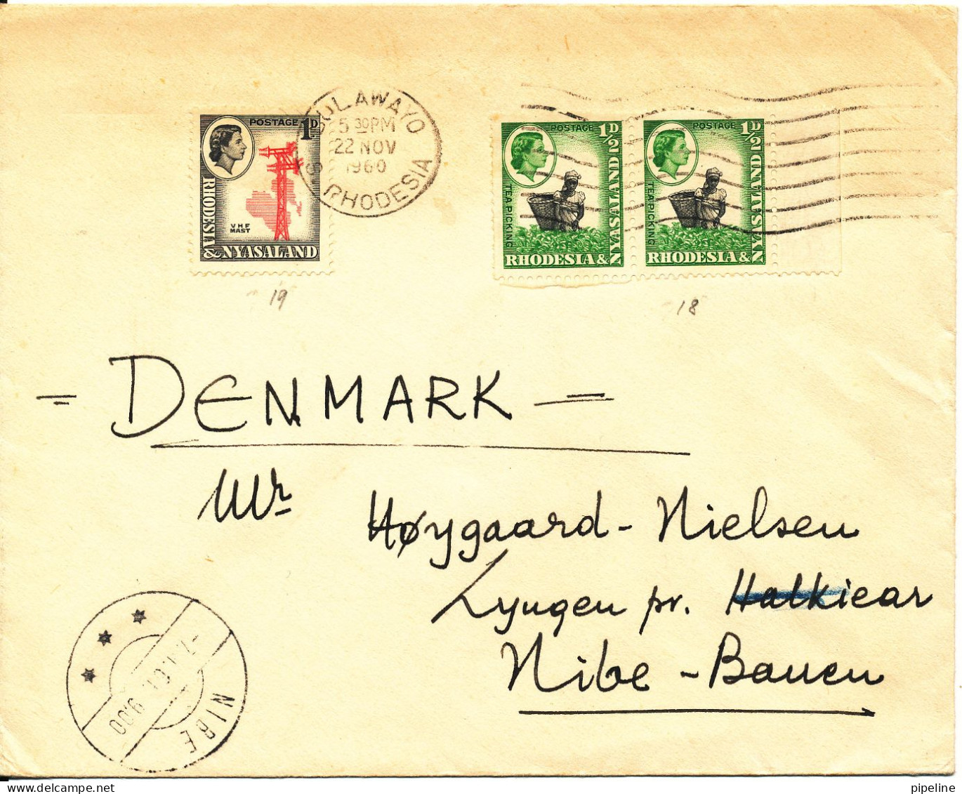 Rhodesia & Nyasaland Cover Sent To Denmark 23-11-1960 - Rodesia & Nyasaland (1954-1963)