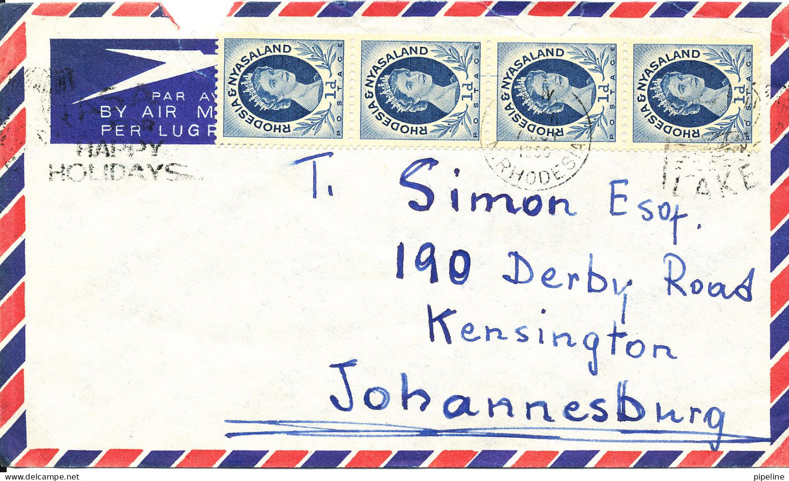 Rhodesia & Nyasaland Air Mail Cover Sent To Johannesburg 7-10-1960 - Rhodesien & Nyasaland (1954-1963)