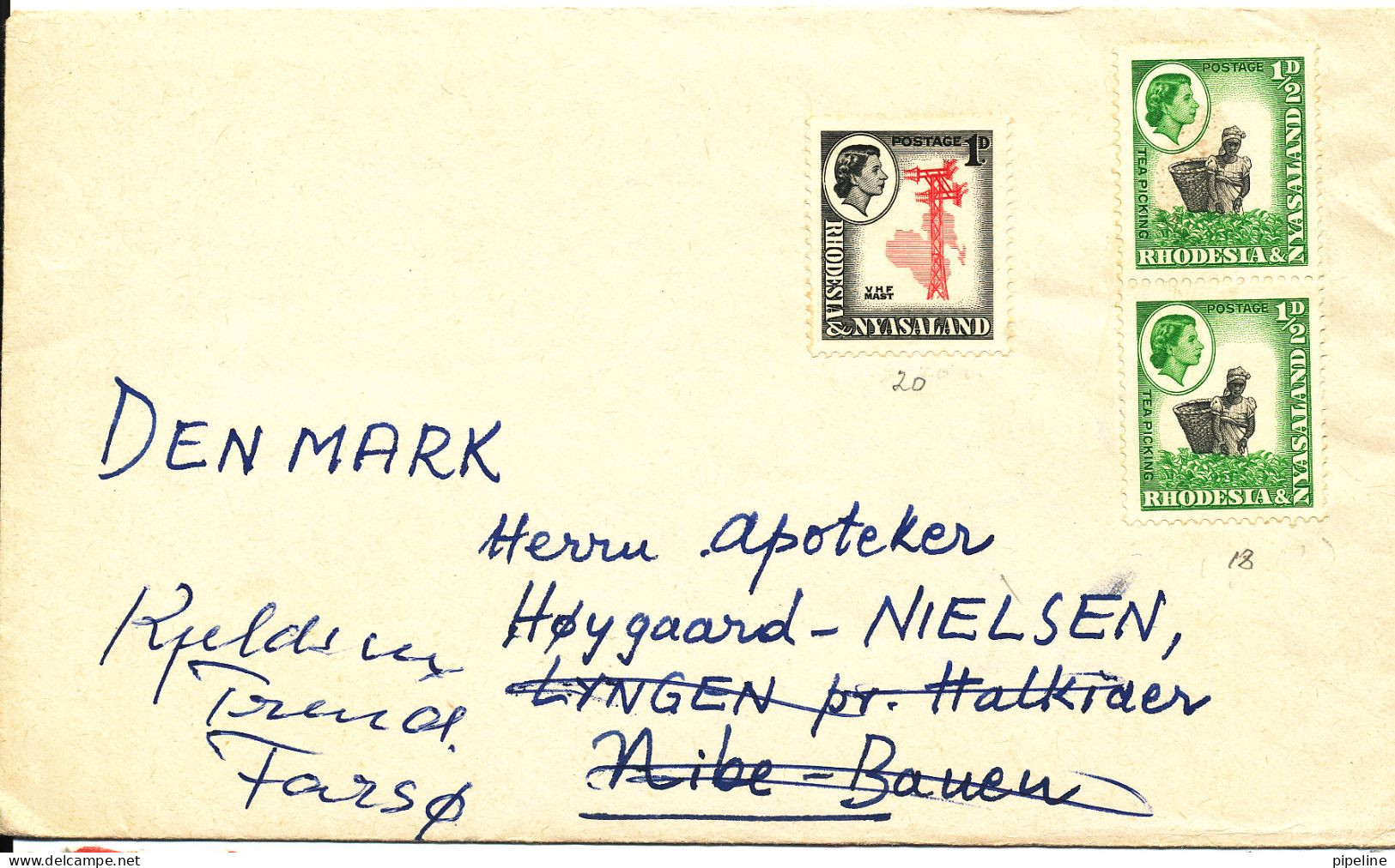 Rhodesia & Nyasaland Cover Sent To Denmark No Postmarks But Answer 31-12-1961 - Rhodesia & Nyasaland (1954-1963)