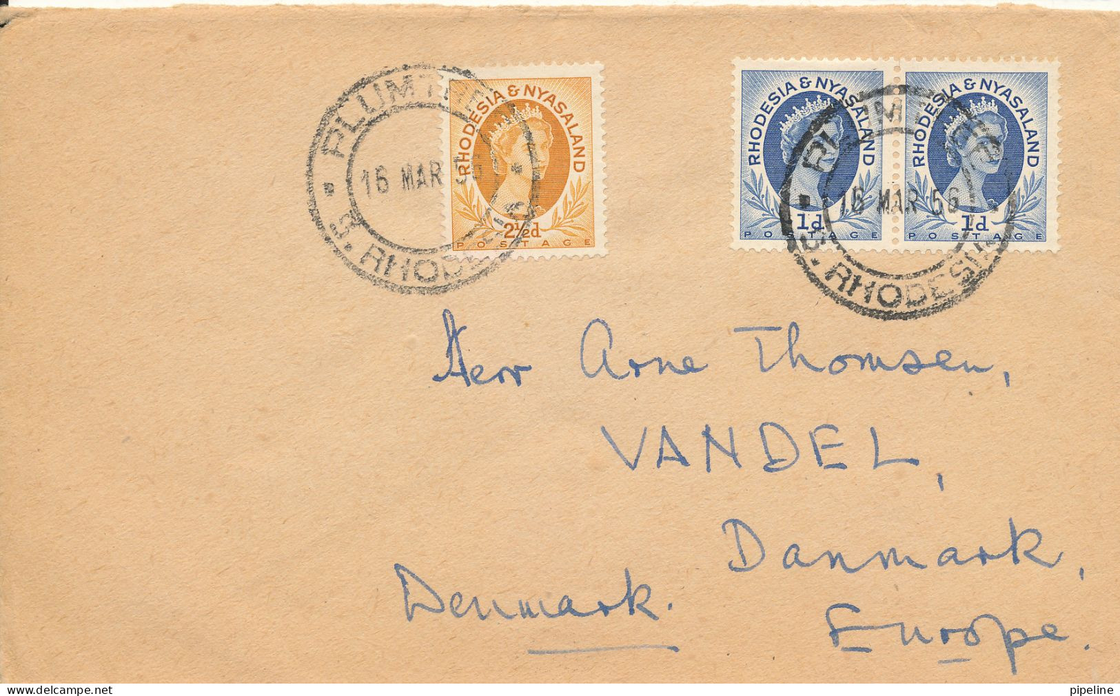 Rhodesia & Nyasaland Cover Sent To Denmark 18-3-1956 - Rhodésie & Nyasaland (1954-1963)