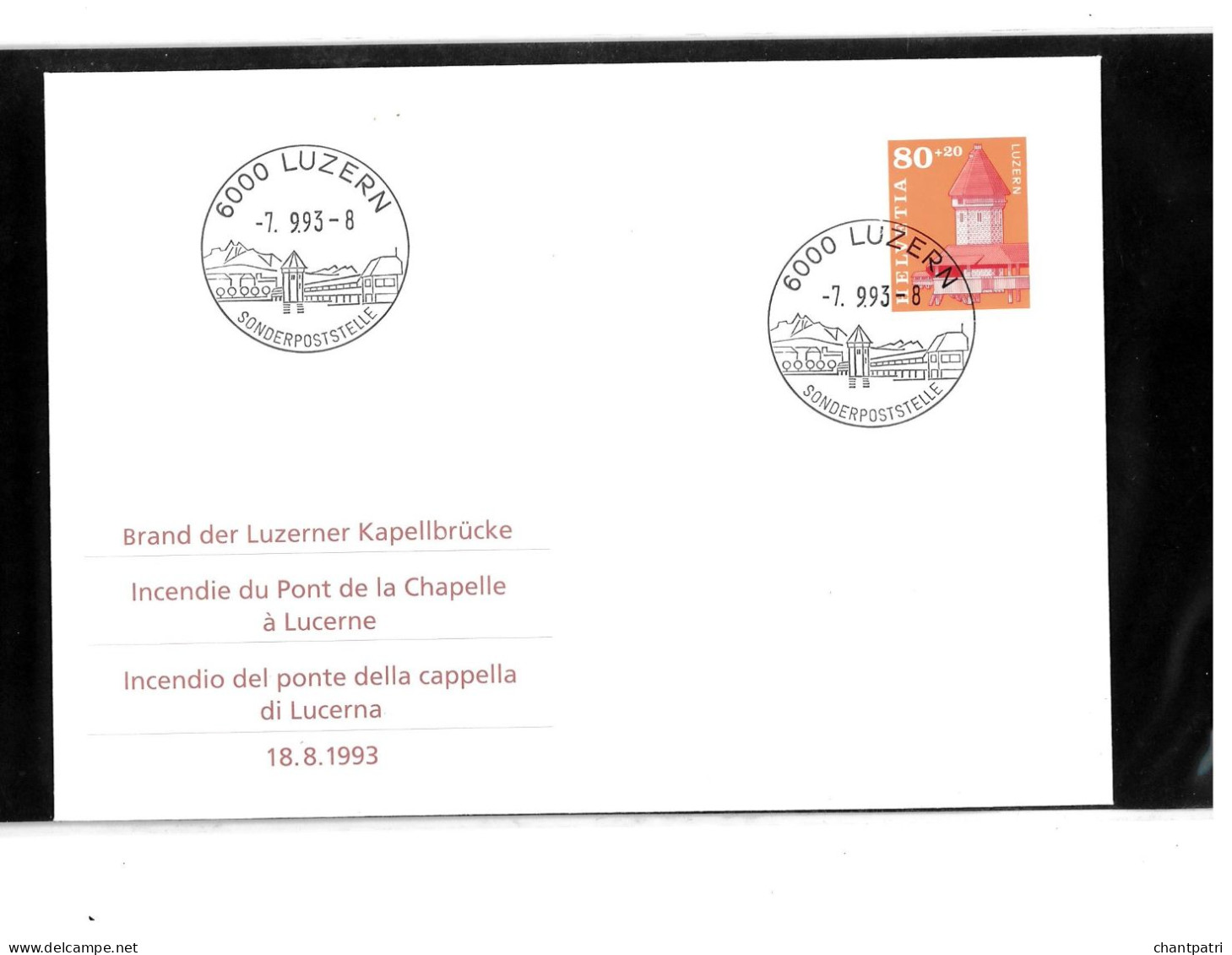 6000 Luzern - Incendie Du Pont De La Chapelle à Lucerne - 07 09 1993 - Beli FDC 068 - Covers & Documents