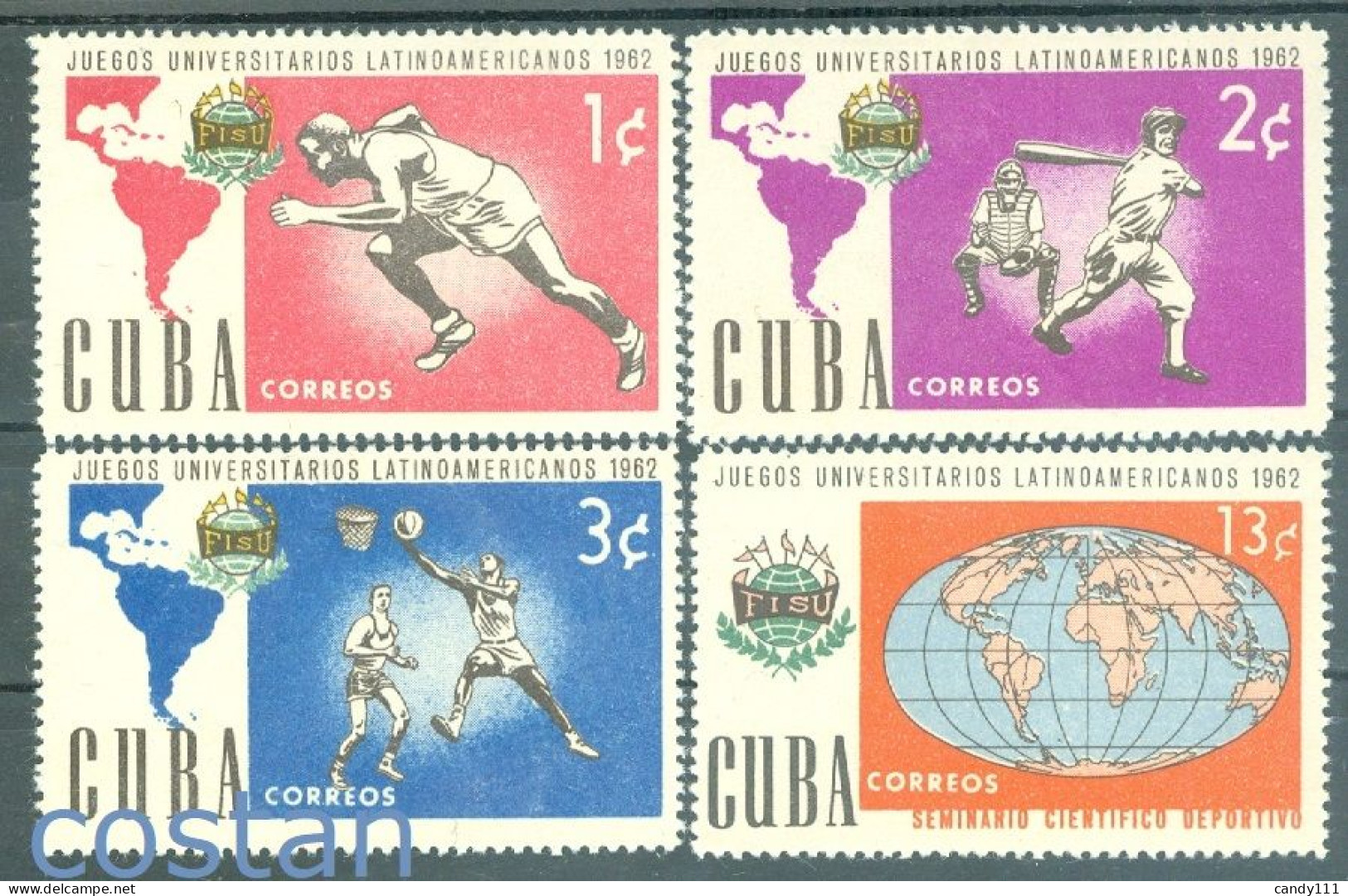 1962 University Games,Baseball,basketball,running,world Map,cuba,813,MNH - Baseball