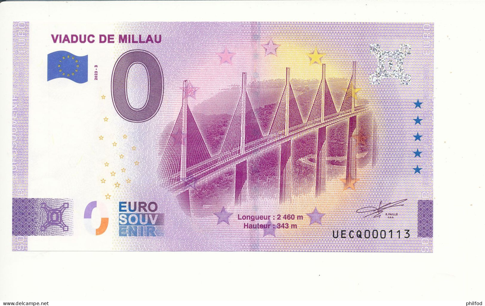 Billet Touristique 0 Euro - VIADUC DE MILLAU - UECQ - 2023-3 - N° 113 - Altri & Non Classificati