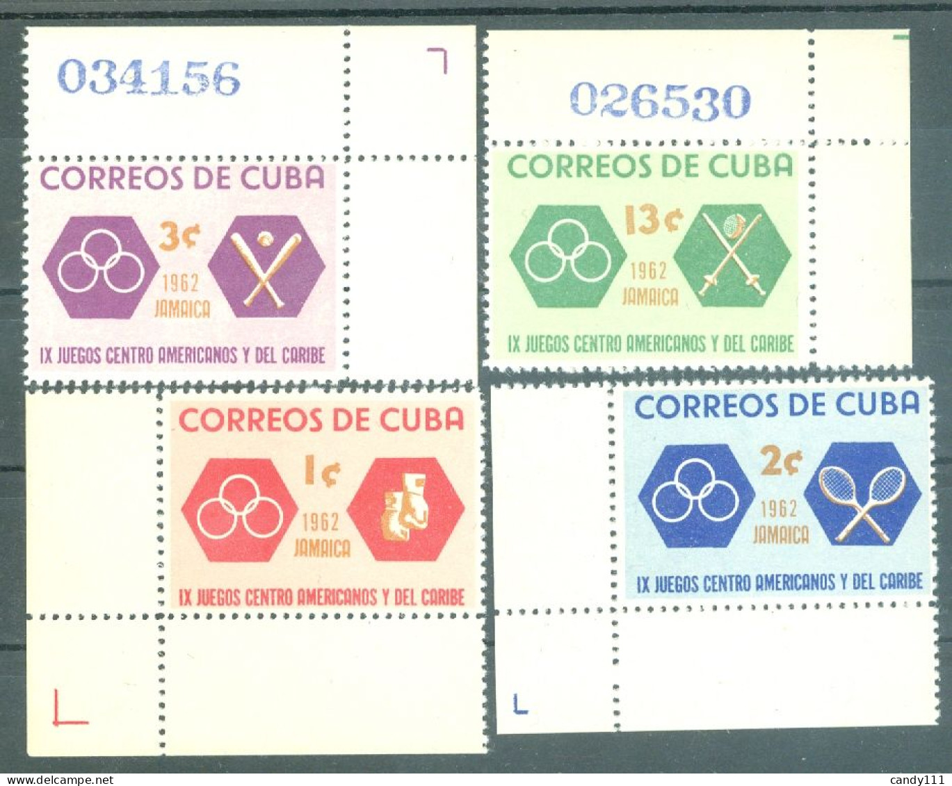 1962 Sports,Baseball/bat,Fencing/foil,Tennis/racket,Boxing,cuba,807,MNH - Honkbal