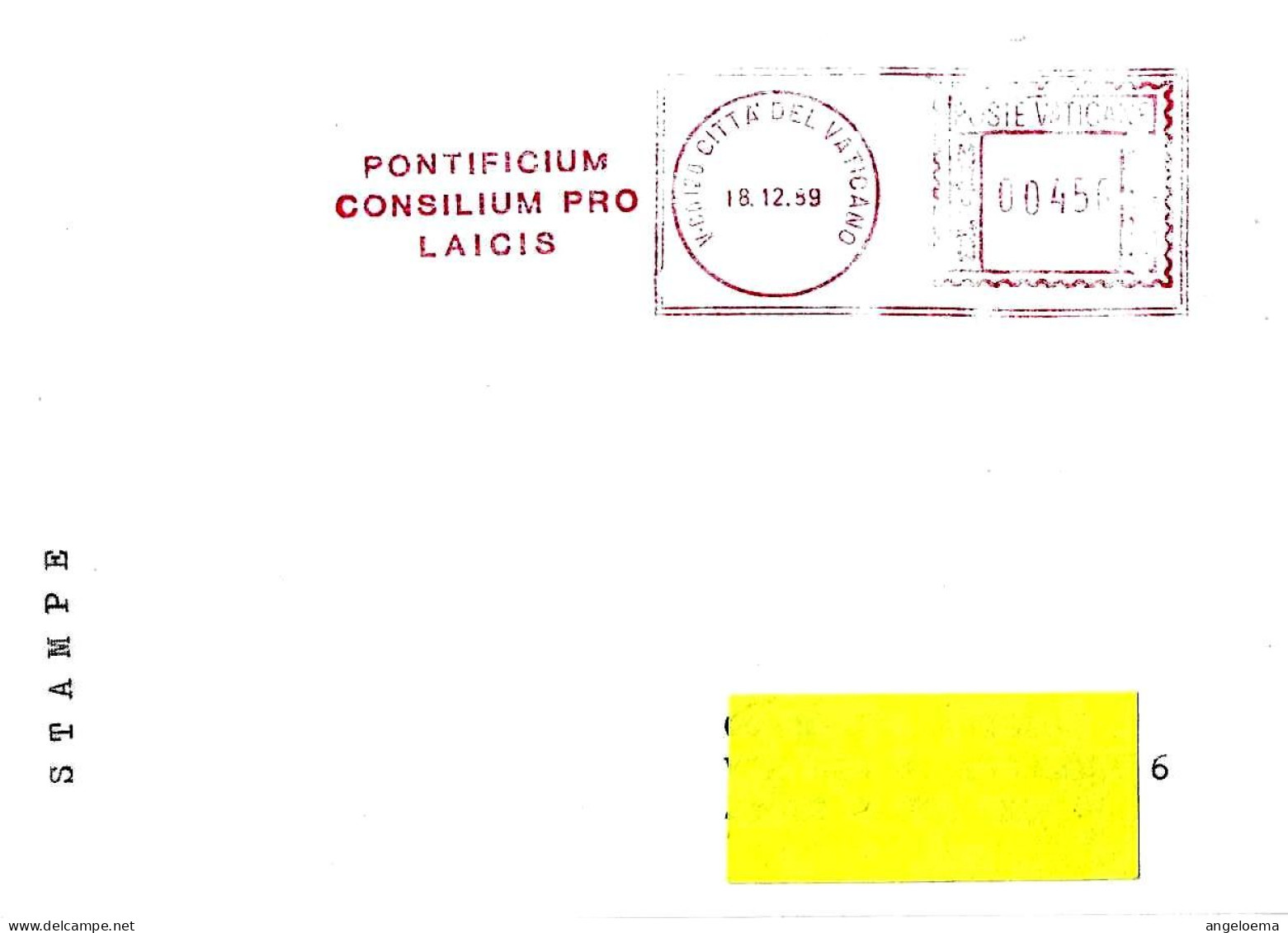 VATICANO - 1989 PONTIFICIUM CONSILIUM PRO LAICIS Ema Affrancatura Meccanica Rossa Red Meter Su Busta Viaggiata - 11271 - Franking Machines (EMA)