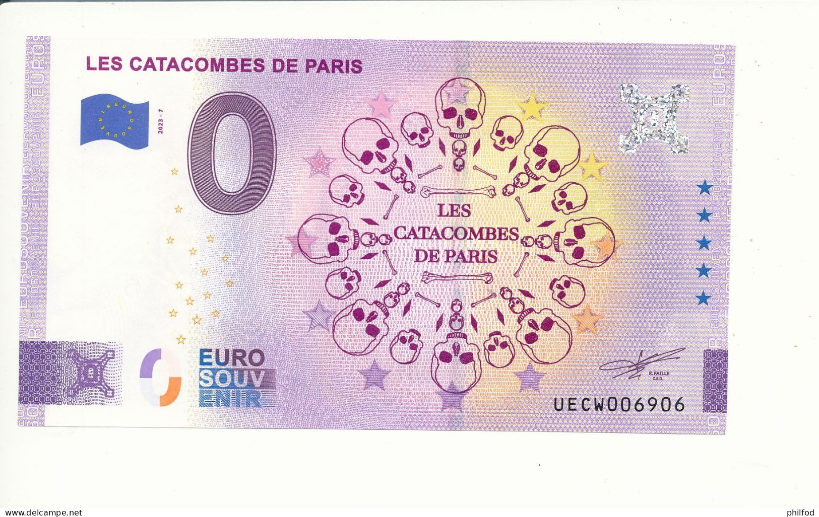 Billet Touristique 0 Euro - LES CATACOMBES DE PARIS - UECW - 2023-7 - N° 6906 - Sonstige & Ohne Zuordnung