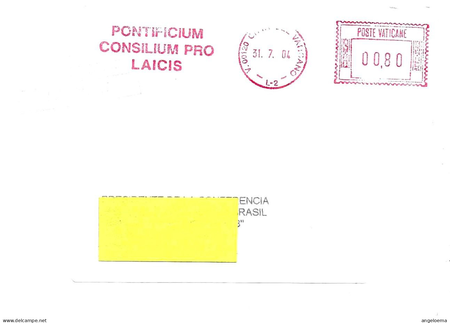 VATICANO - 2004 PONTIFICIUM CONSILIUM PRO LAICIS Ema Affrancatura Meccanica Rossa Red Meter Su Busta Viaggiata - 11272 - Franking Machines (EMA)