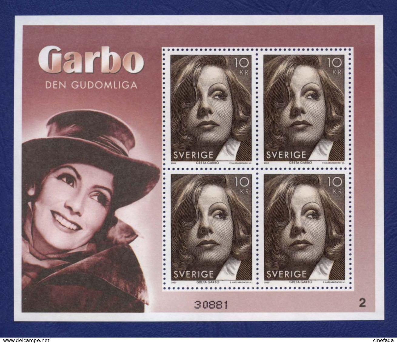 SUEDE BF30 Y&T Neuf ** (4x N°2475) Greta Garbo Numéroté 30881. SWEDEN MINIATURE SHEET Mint**. RARE, UNIQUE. 2005. - Blokken & Velletjes