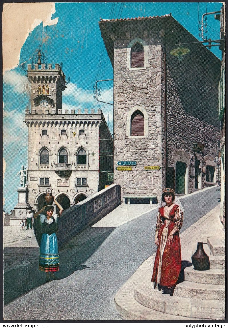 San Marino, Storia Postale, Storia Dei Treni, Cartolina Postale 26.09.1964, Costume Tipico - Brieven En Documenten