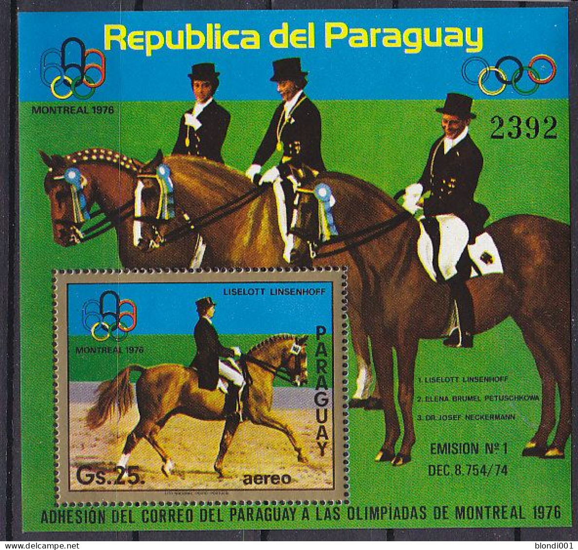 Olympics 1976 - Equestrian - PARAGUAY - S/S MNH - Summer 1976: Montreal