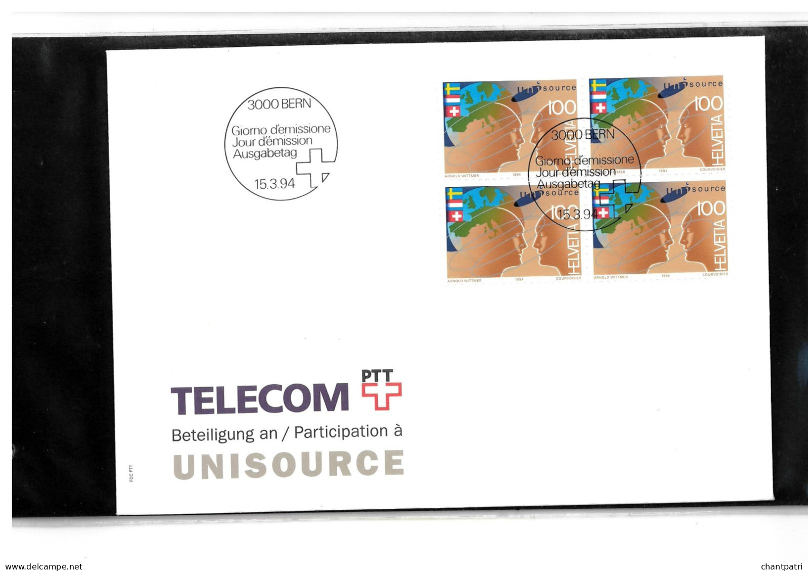 3000 Bern - Jour D'emission - Telecom Unisource - 15 03 1994 - Beli FDC 077 - Brieven En Documenten